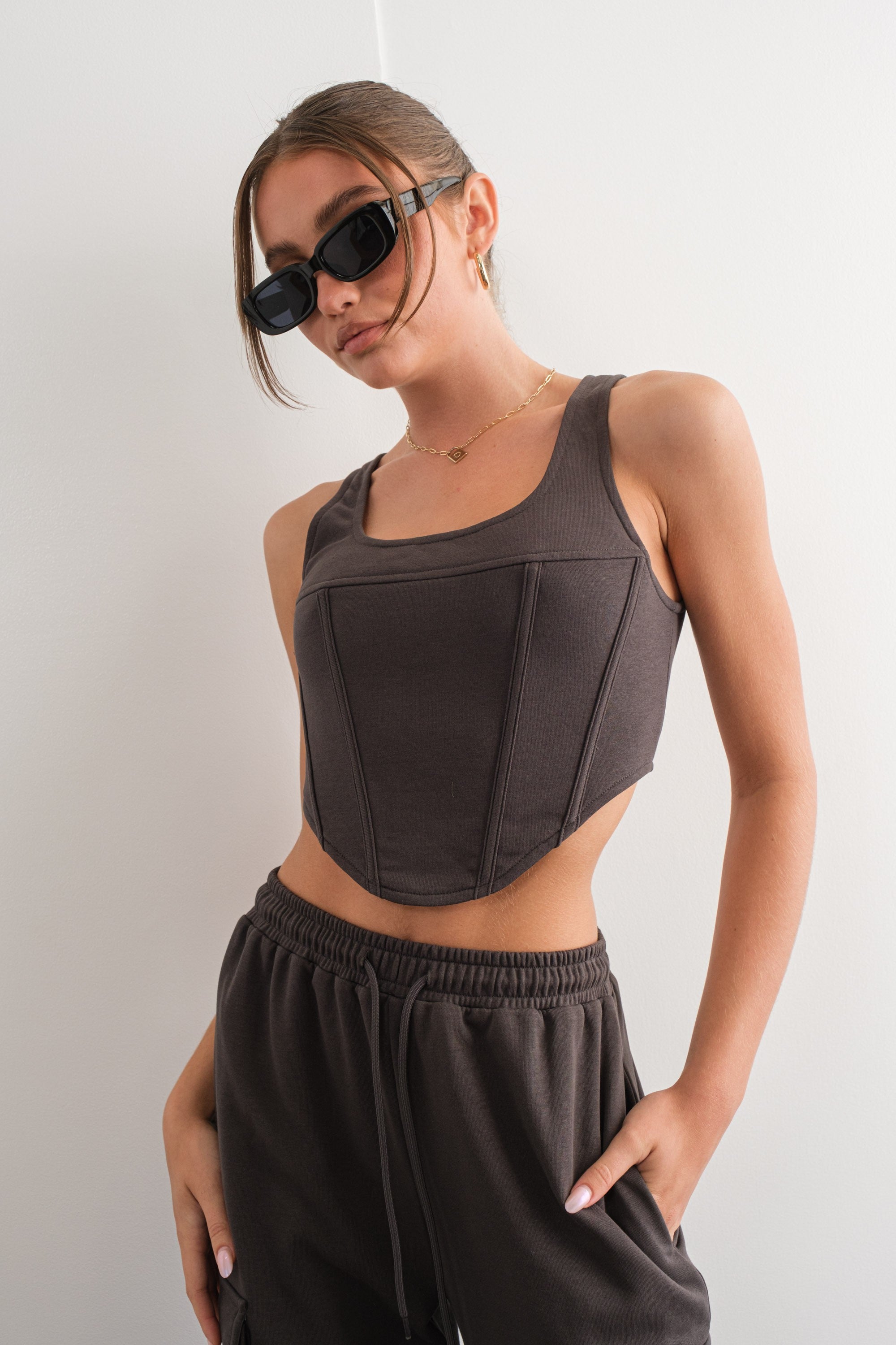 French Terry Corset Top Charcoal
