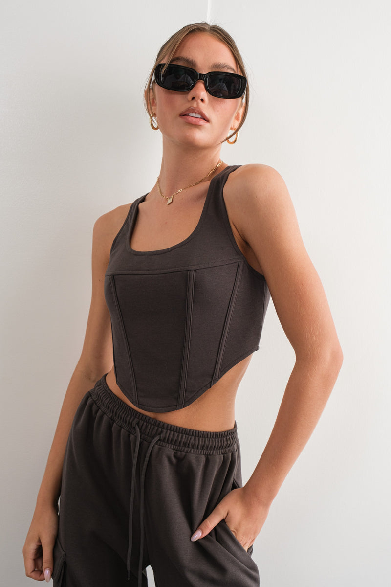 French Terry Corset Top Charcoal