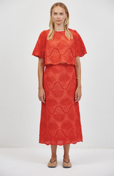 Cannes Eyelet Skirt Red
