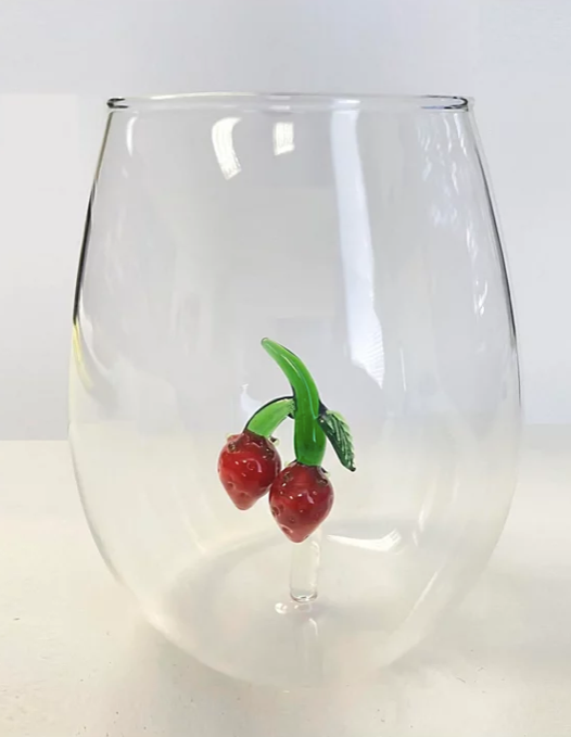 Strawberry Stemless Wine Glasses