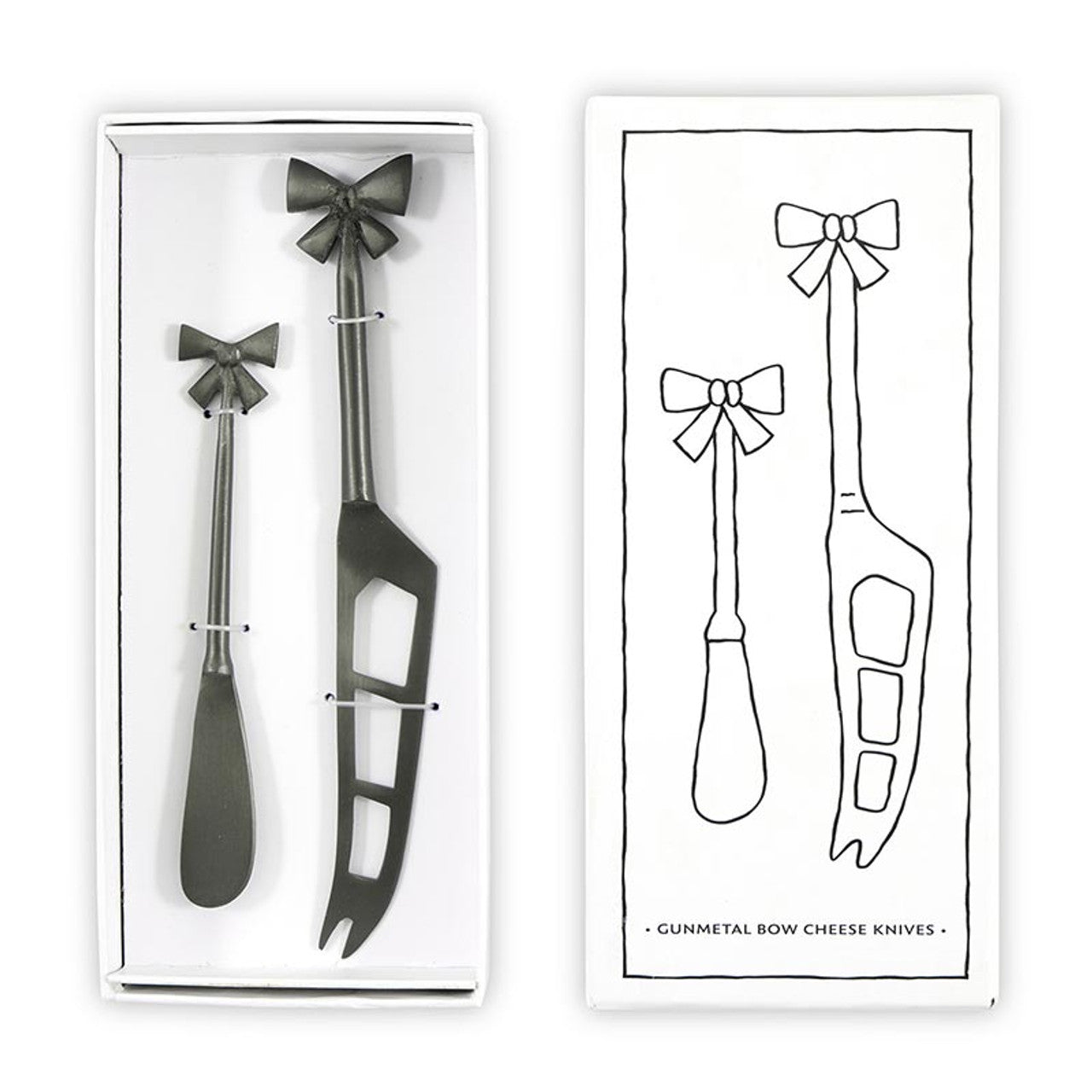 Gun Metal Bow Charcuterie Essentials Cheese Knives Set of 2