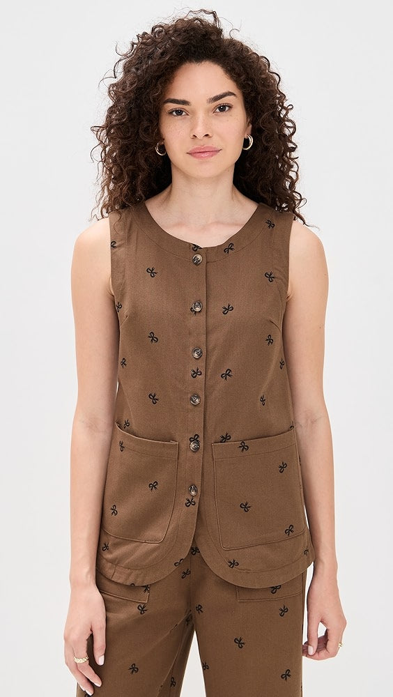 Bow Pattern Vest Brown