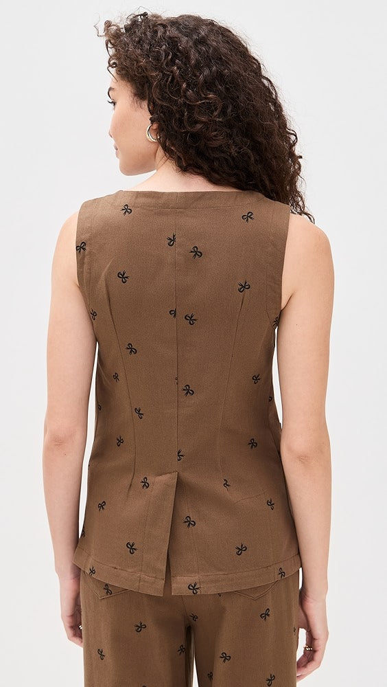 Bow Pattern Vest Brown