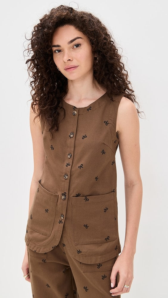 Bow Pattern Vest Brown