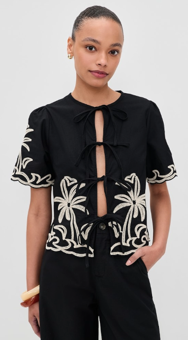 Palm Embroidery Shirt Black