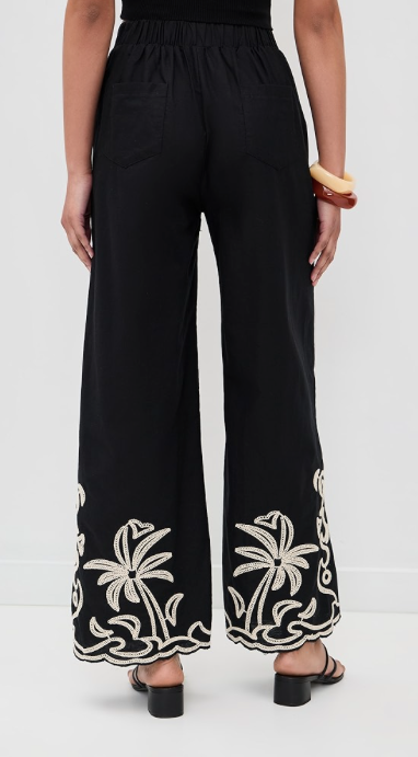 Palm Embroidery Pant Black