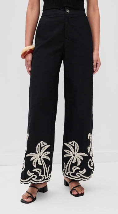 Palm Embroidery Pant Black