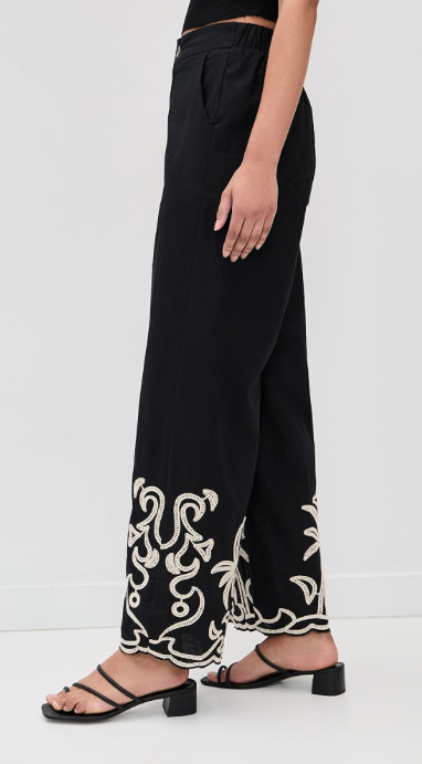 Palm Embroidery Pant Black
