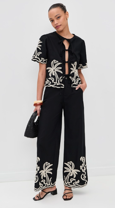 Palm Embroidery Pant Black