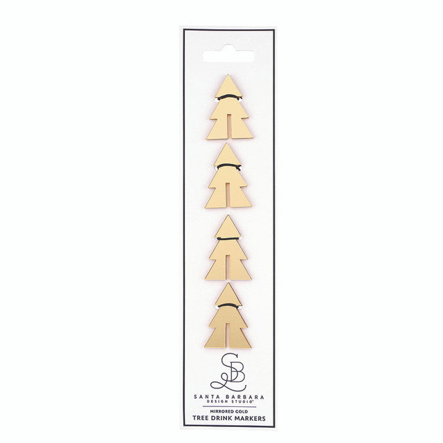 Mirrored Gold Tree Drink Markers Set of 4