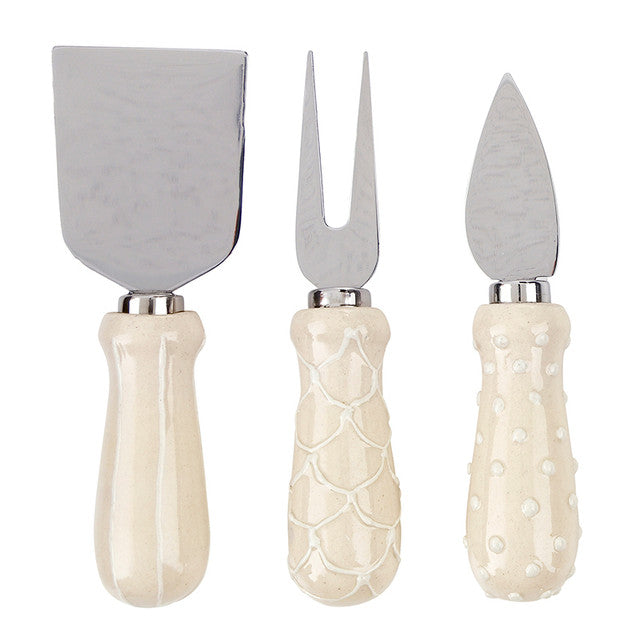 Ceramic Cheese Knives White Set of 3