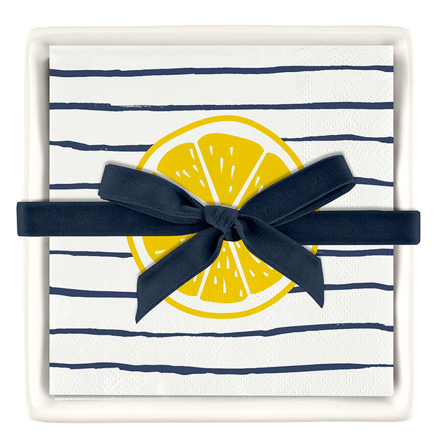 Ceramic Napkin Tray Napkins Striped Lemon