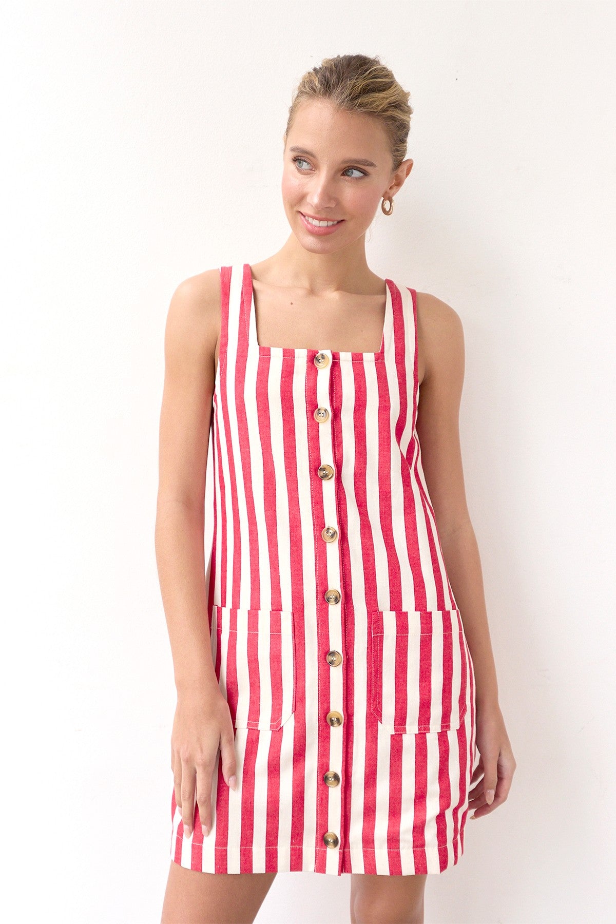 Stripe Shift Mini Dress Red
