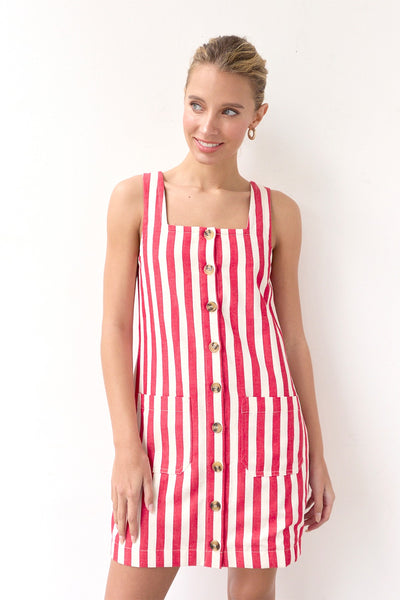 Stripe Shift Mini Dress Red
