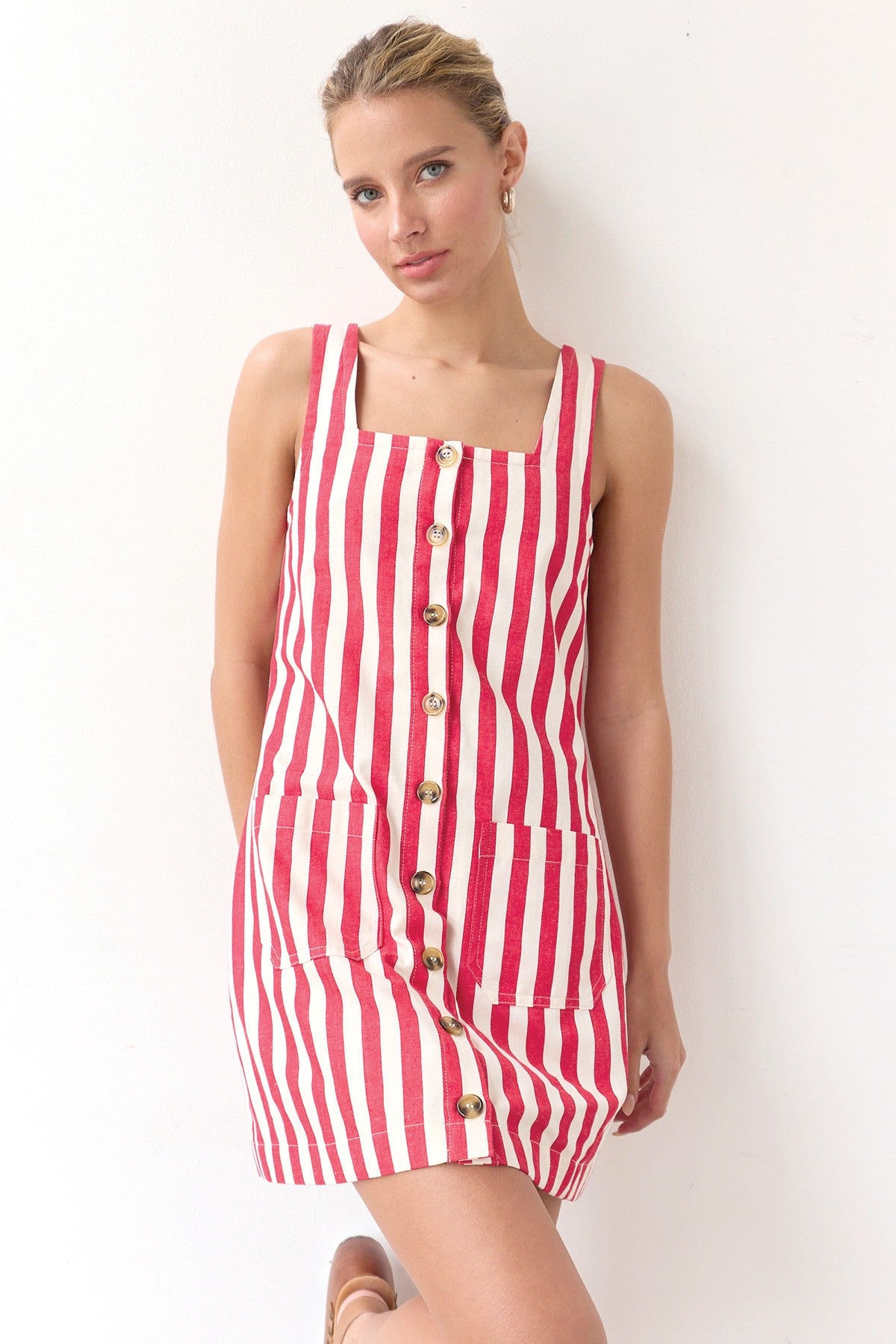Stripe Shift Mini Dress Red