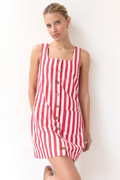 Stripe Shift Mini Dress Red