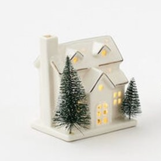 Lighted House with Tree