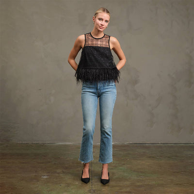 Shania Luxe Grid Feather Top Black