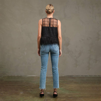 Shania Luxe Grid Feather Top Black