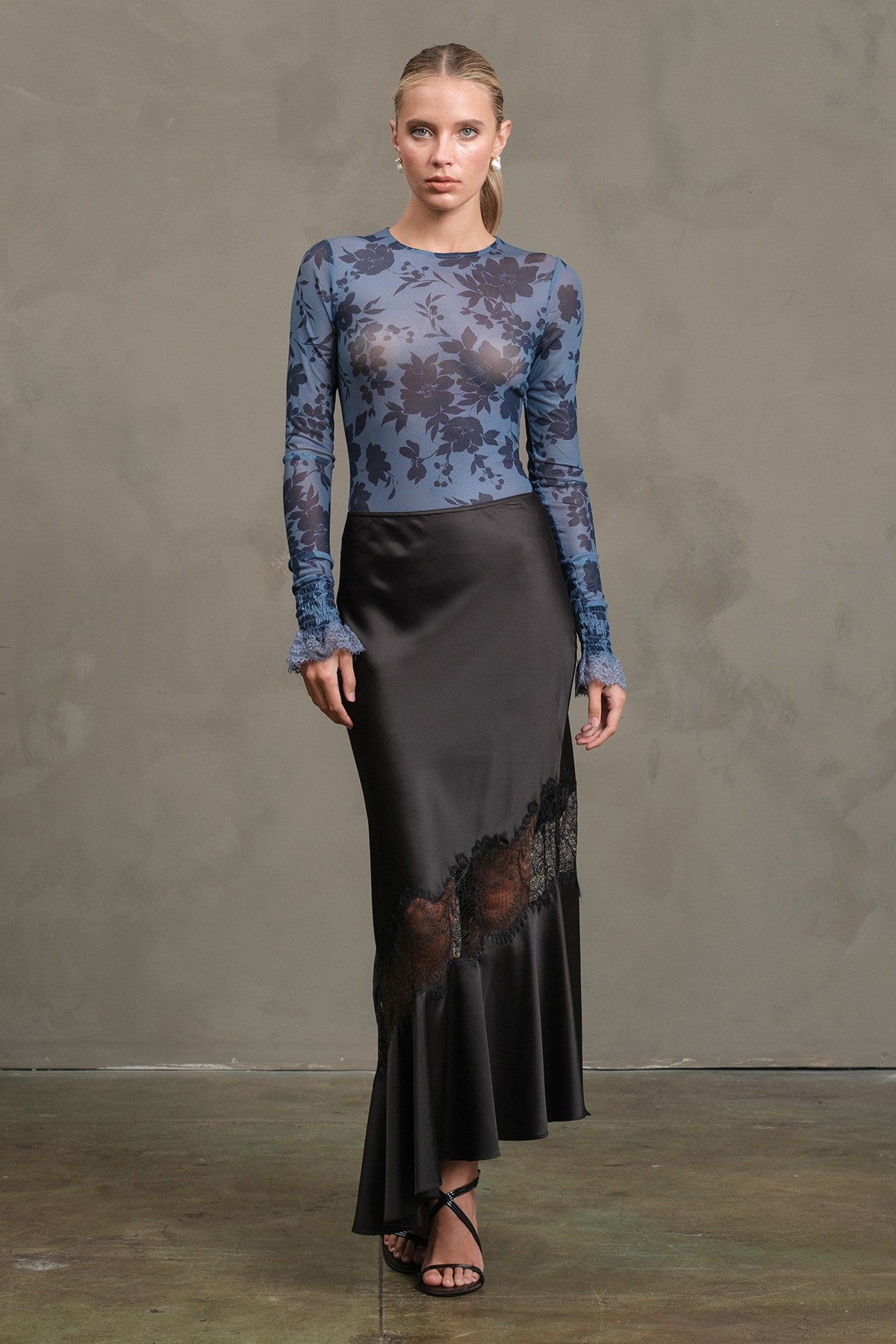 Midnight Bloom Mesh Bodysuit Blue Floral