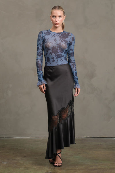 Midnight Bloom Mesh Bodysuit Blue Floral