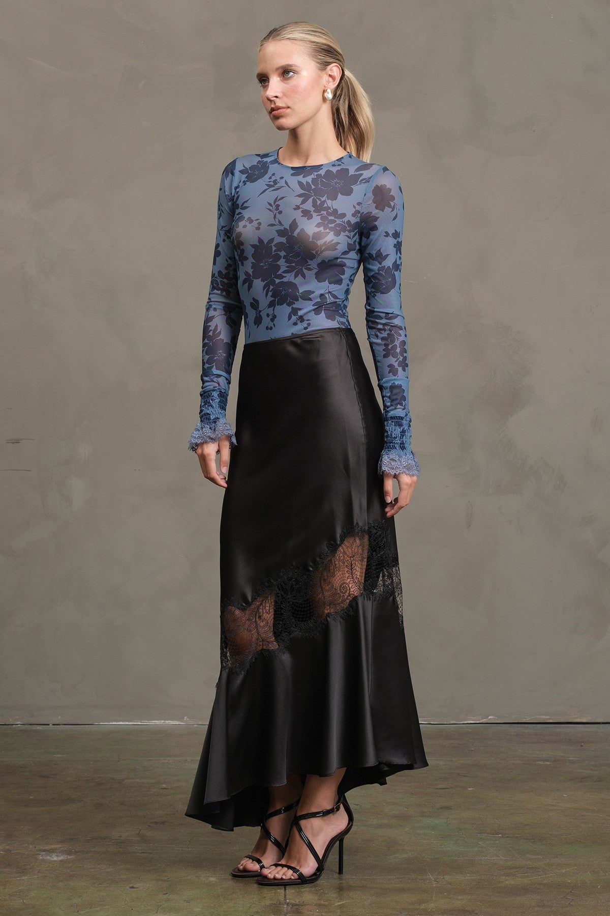 Midnight Bloom Mesh Bodysuit Blue Floral