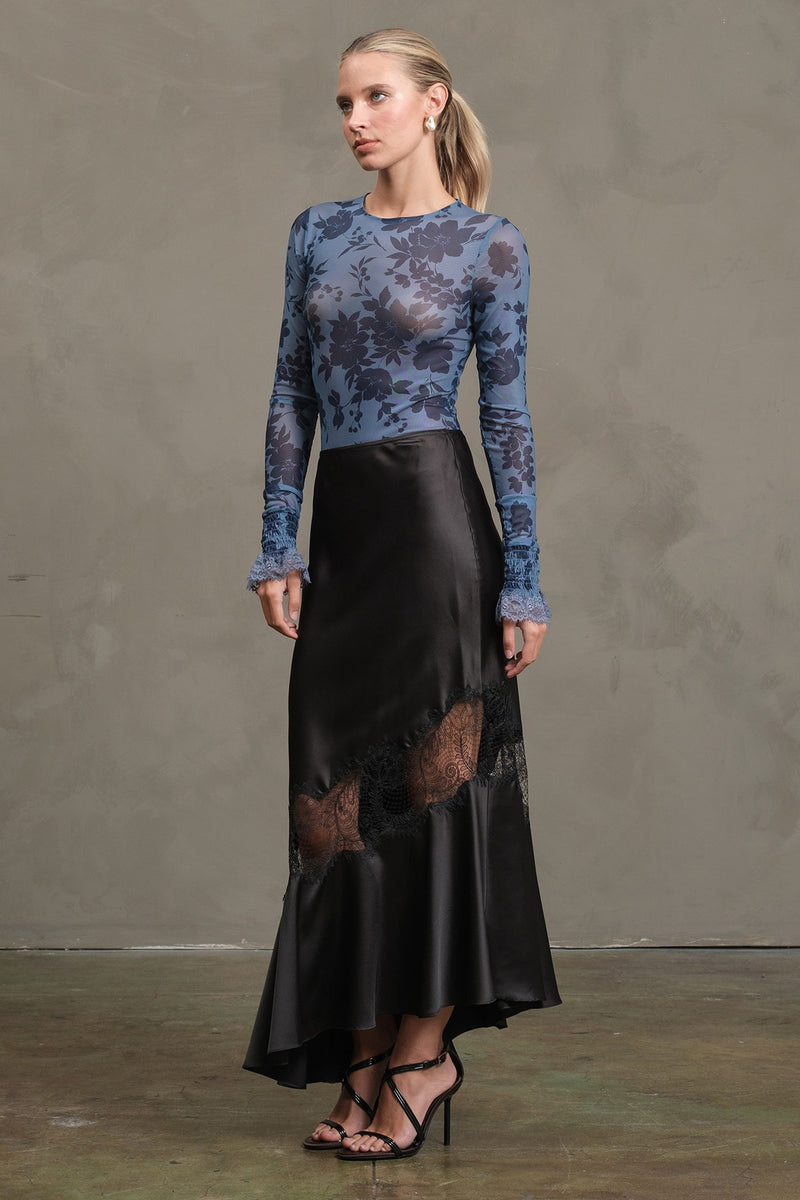 Midnight Bloom Mesh Bodysuit Blue Floral