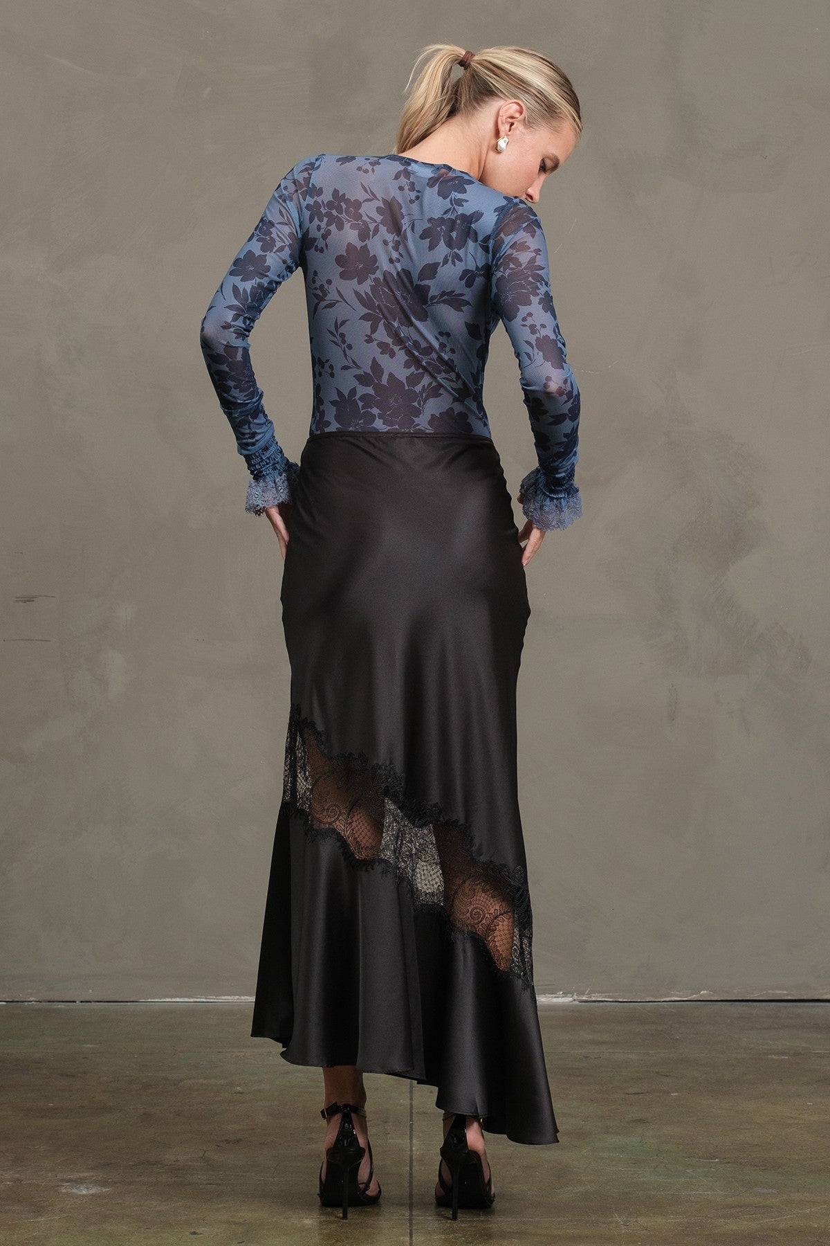 Midnight Bloom Mesh Bodysuit Blue Floral