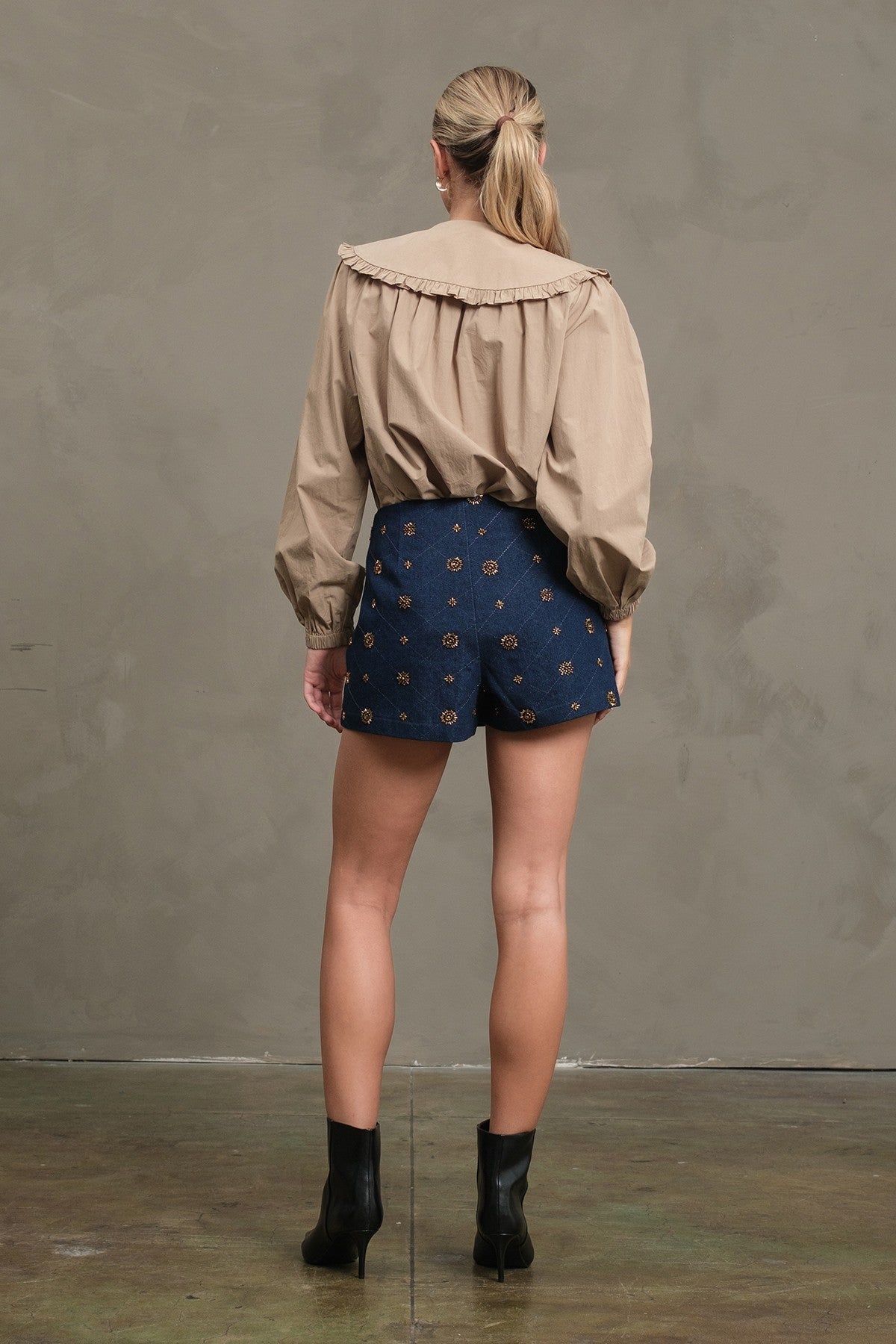 Krily Frill Collar Cotton Blouse Beige