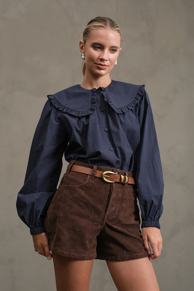 Krily Frill Collar Cotton Blouse Navy