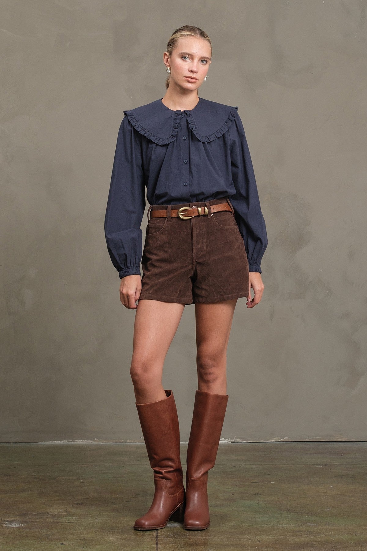 Krily Frill Collar Cotton Blouse Navy