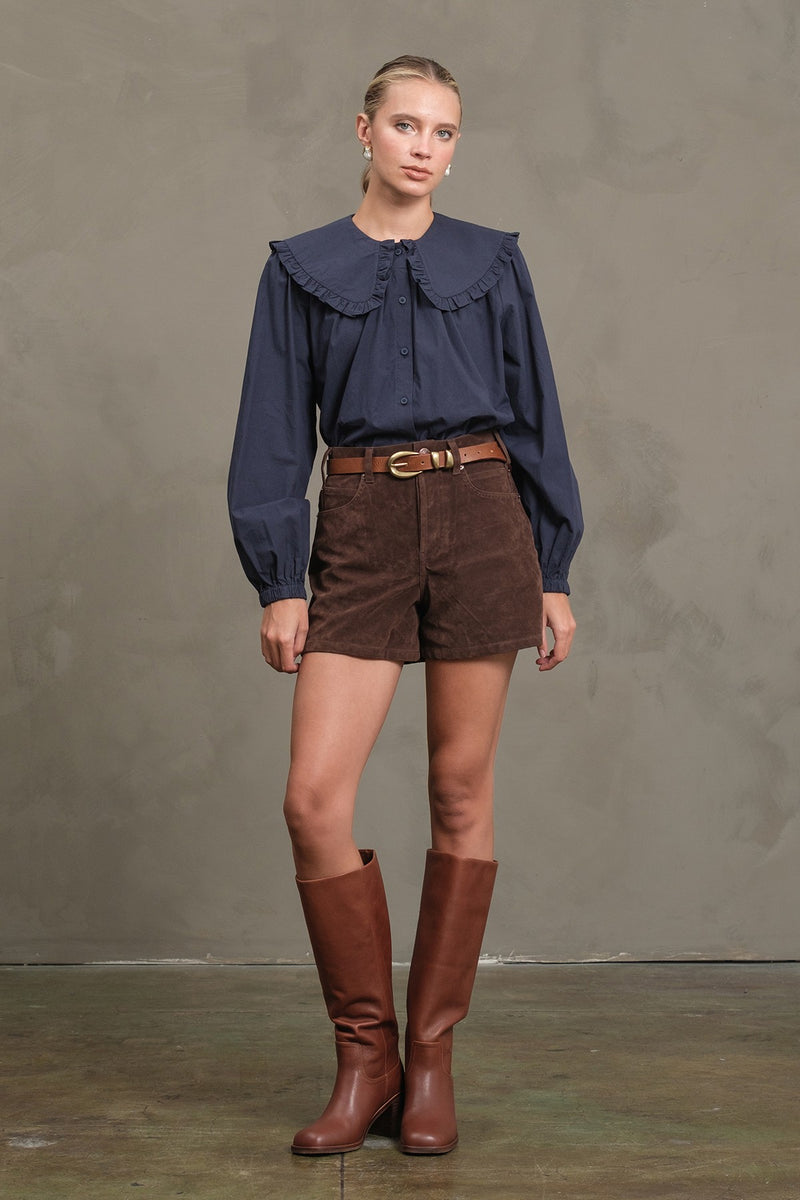 Krily Frill Collar Cotton Blouse Navy