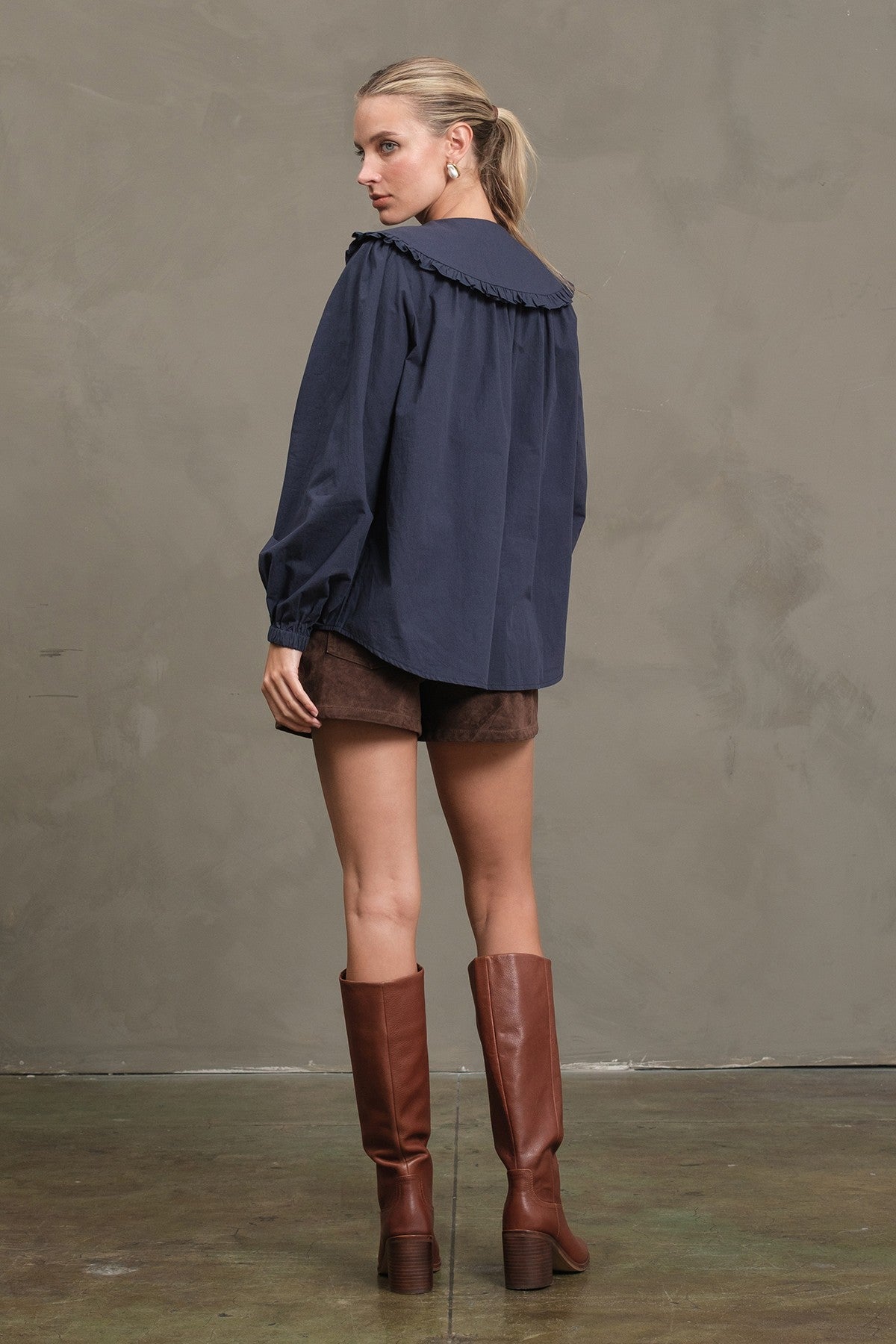 Krily Frill Collar Cotton Blouse Navy