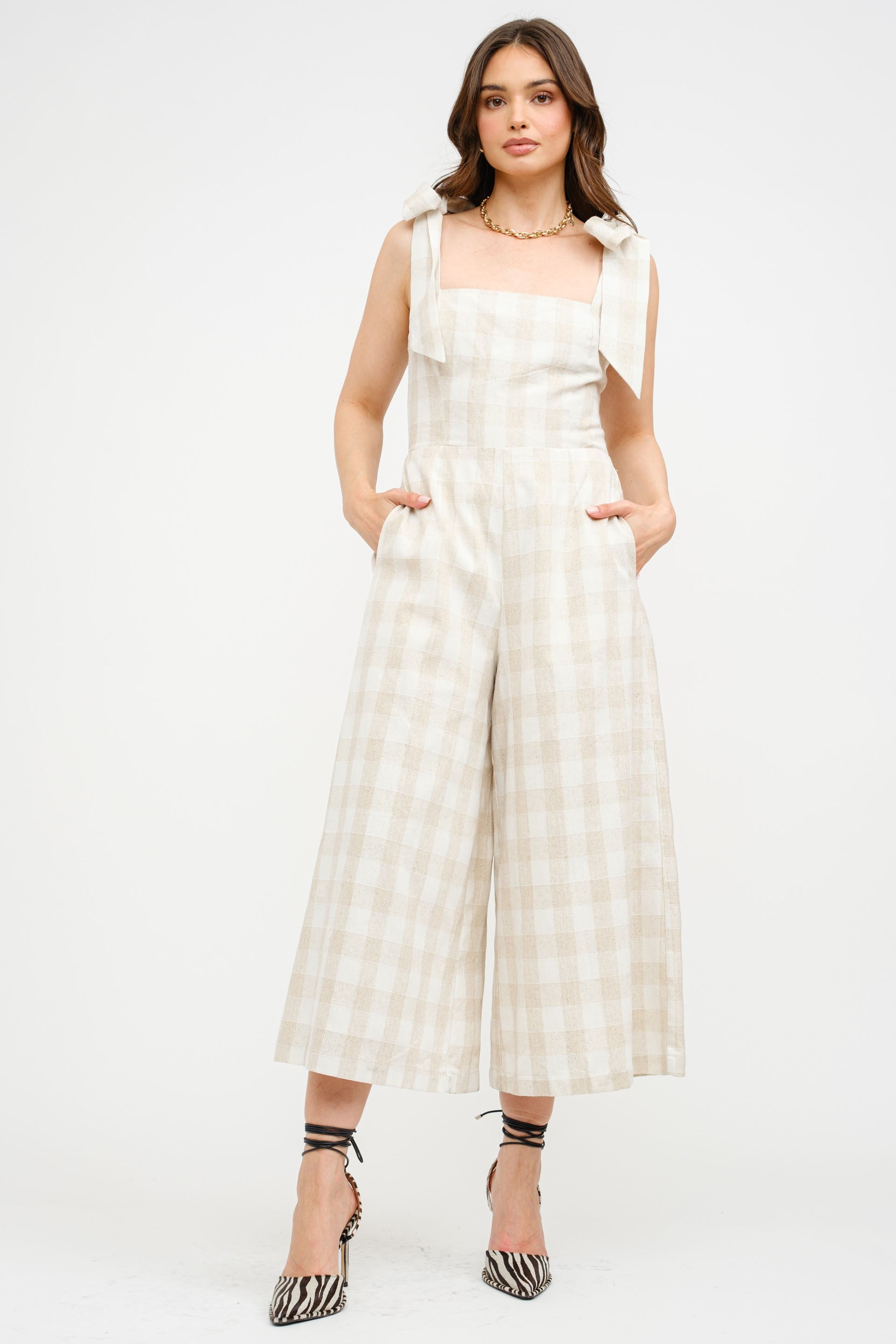 Helena Gingham Jumpsuit Cream