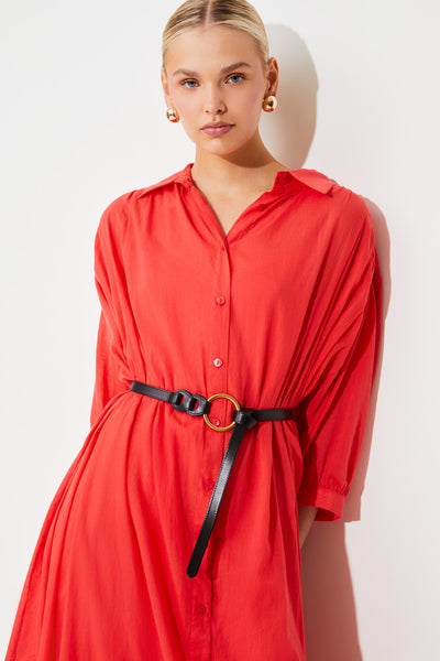 Charly Oversize Shirt Dress Red