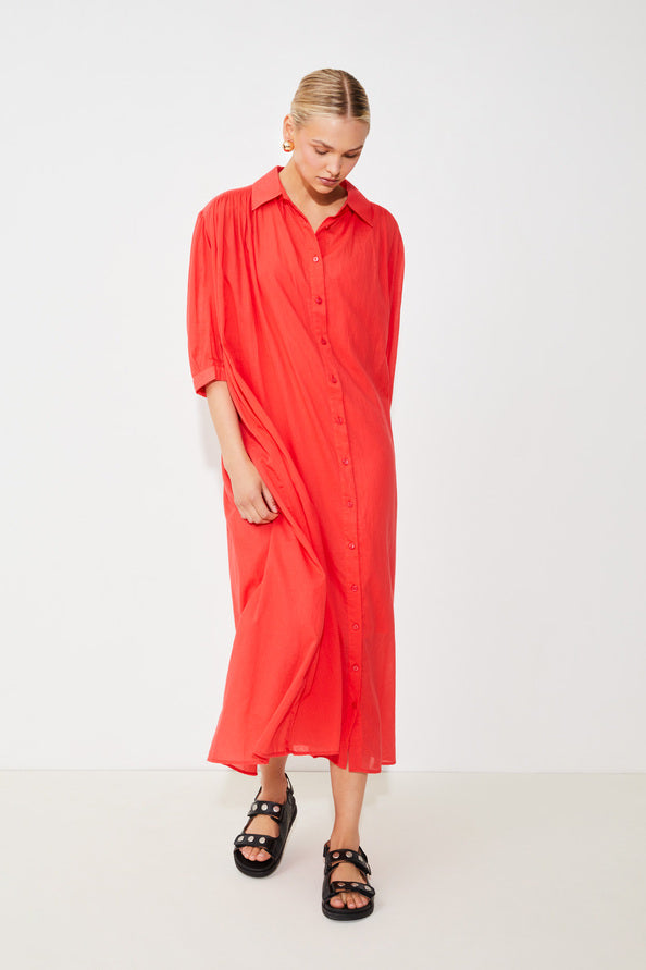 Charly Oversize Shirt Dress Red