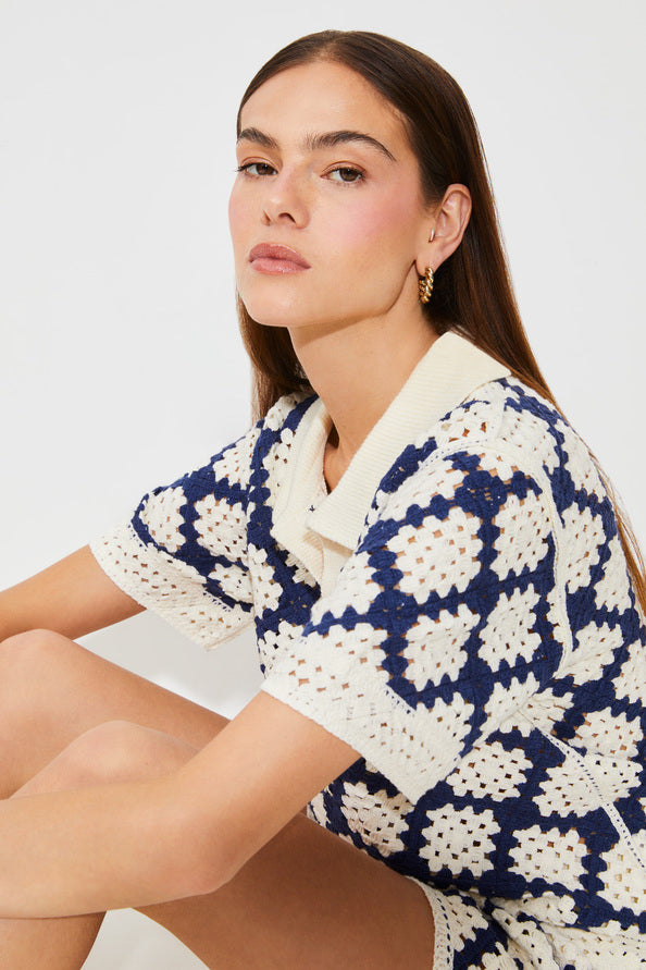 Perisol Crochet Shirt Blue