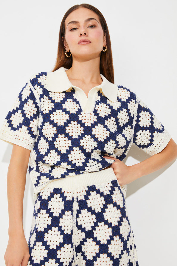 Byzance Crochet Knit Short Blue