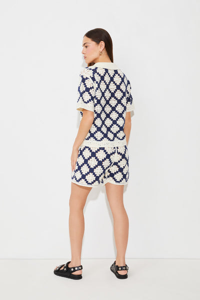 Byzance Crochet Knit Short Blue