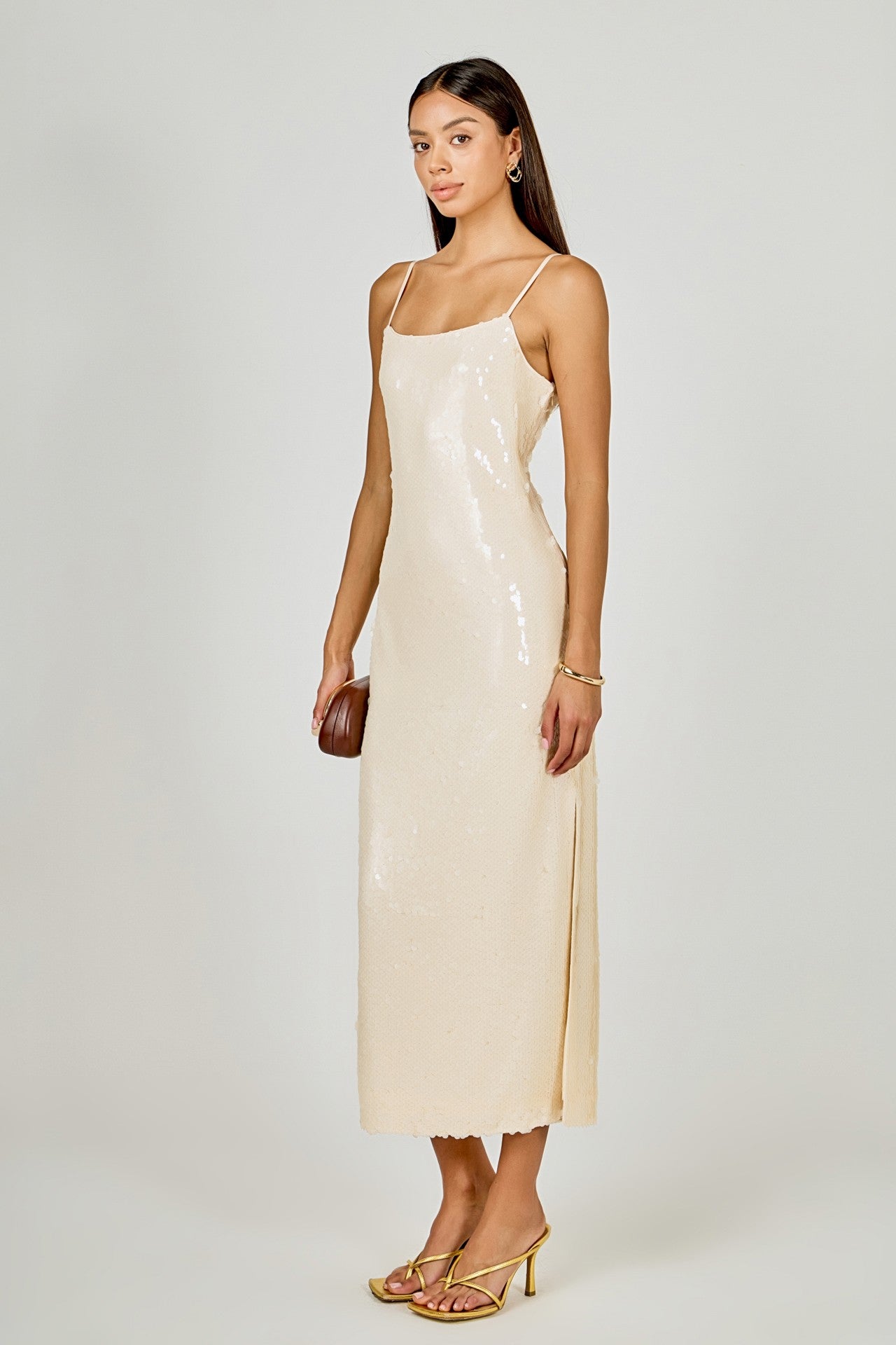Sequin Slip Dress Ivory