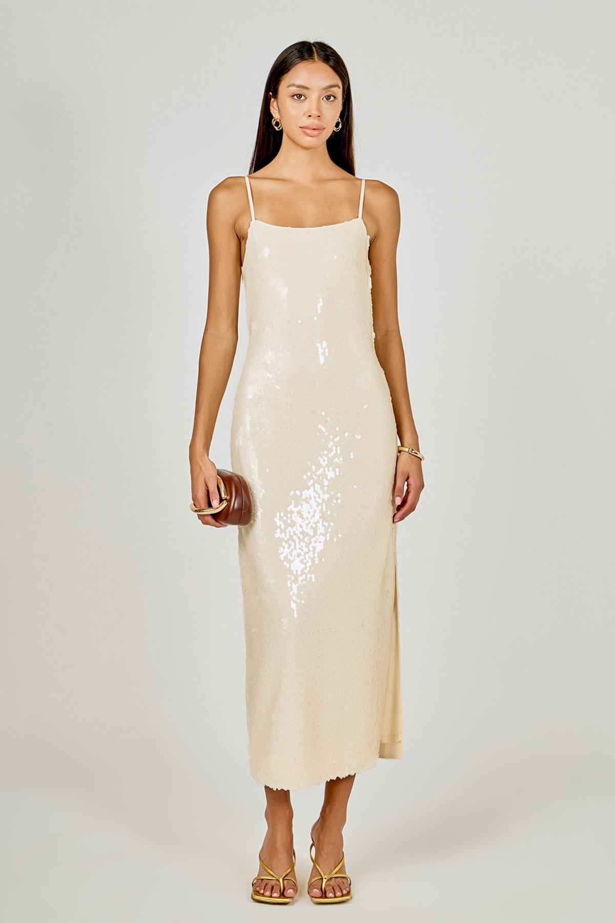 Sequin Slip Dress Ivory