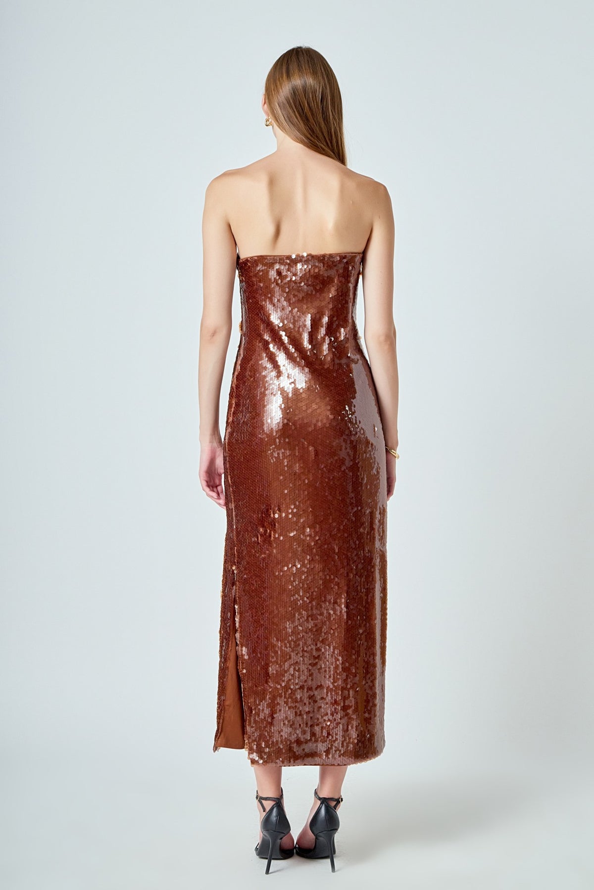 Sequin Maxi Dress Brown