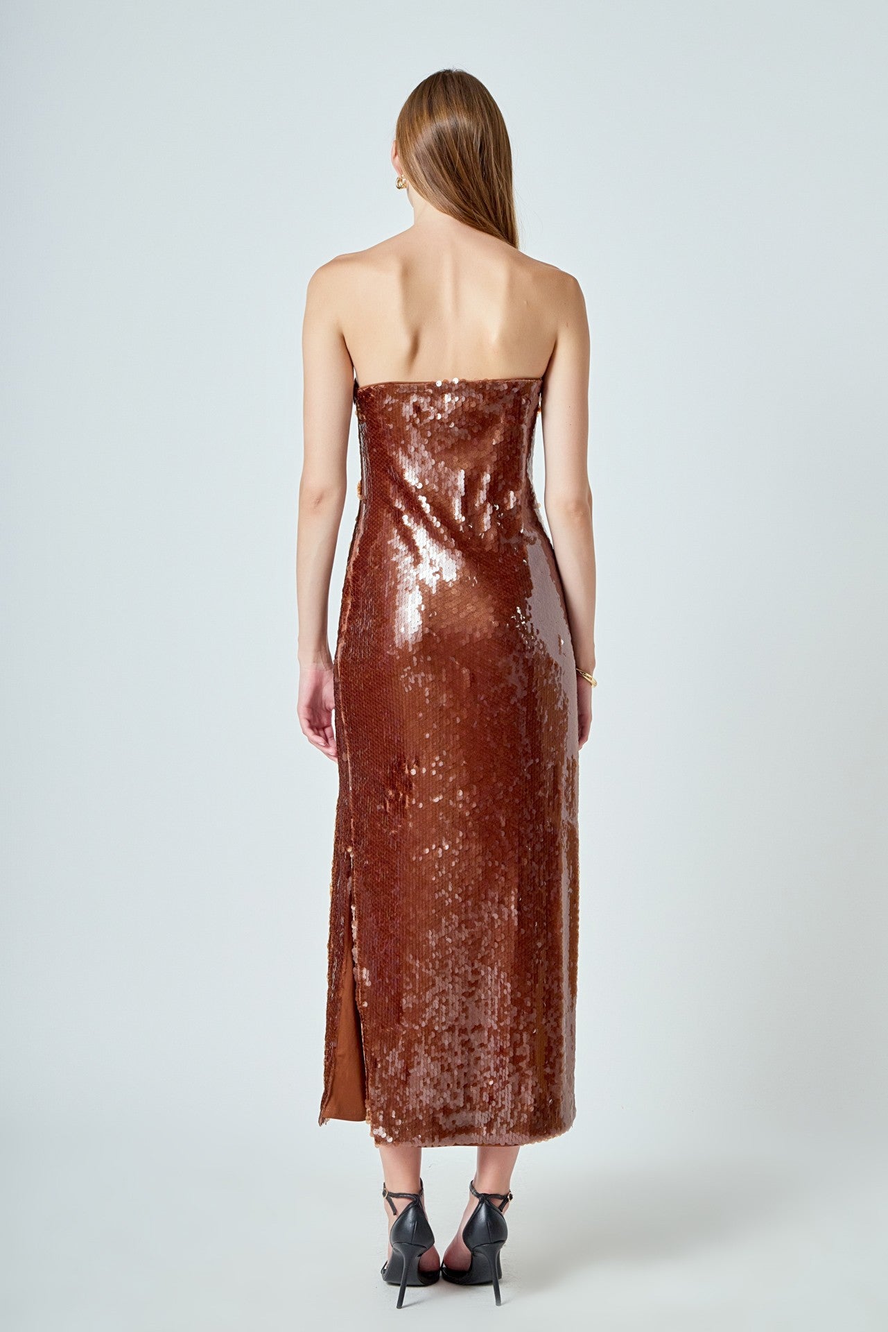 Sequin Maxi Dress Brown