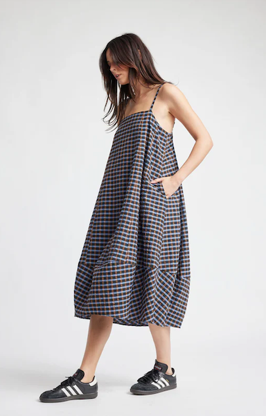 Akari Midi Bubble Dress Blue Brown