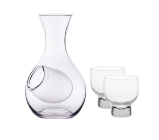 Glass Sake Bottle With Ice Pocket Clear and 2 Cups Set