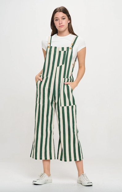 Classic Stripes Print Overall Green