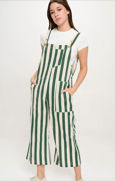 Classic Stripes Print Overall Green