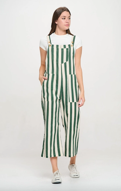 Classic Stripes Print Overall Green