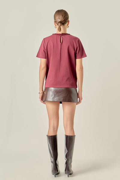 Beaded Bow T Shirt Burgundy