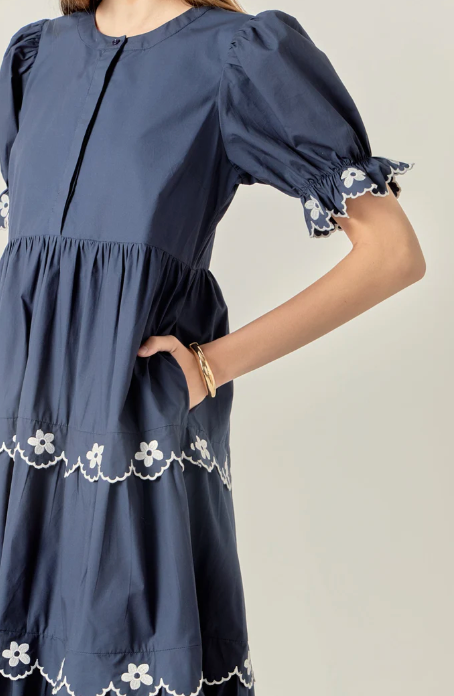 Flower Midi Dress Navy